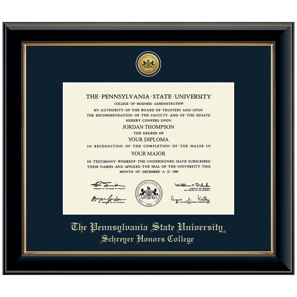 #107 Schreyer Honors Colleges diploma frame Gold Medallion (Black)